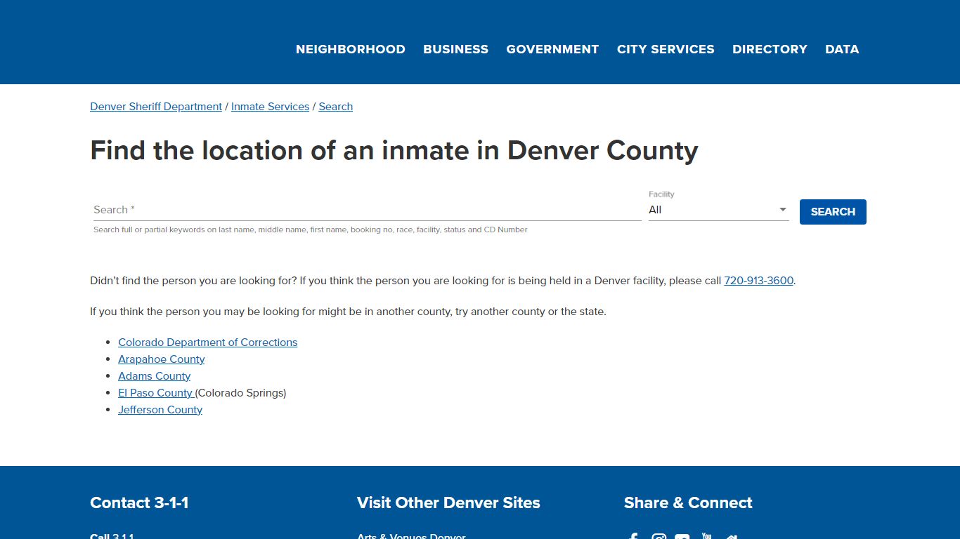 Inmate Search | City and County of Denver